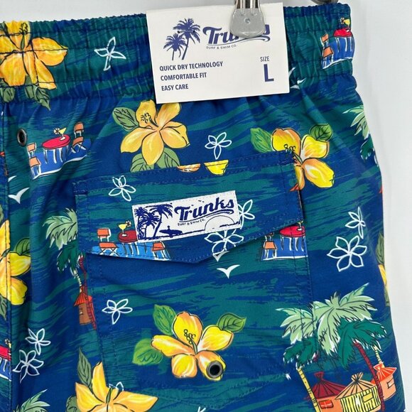 Trunks Surf & Swim Co. Men's 6" Sano Swim Shorts sz L Tiki Picnic Blue NWT - Picture 7 of 9